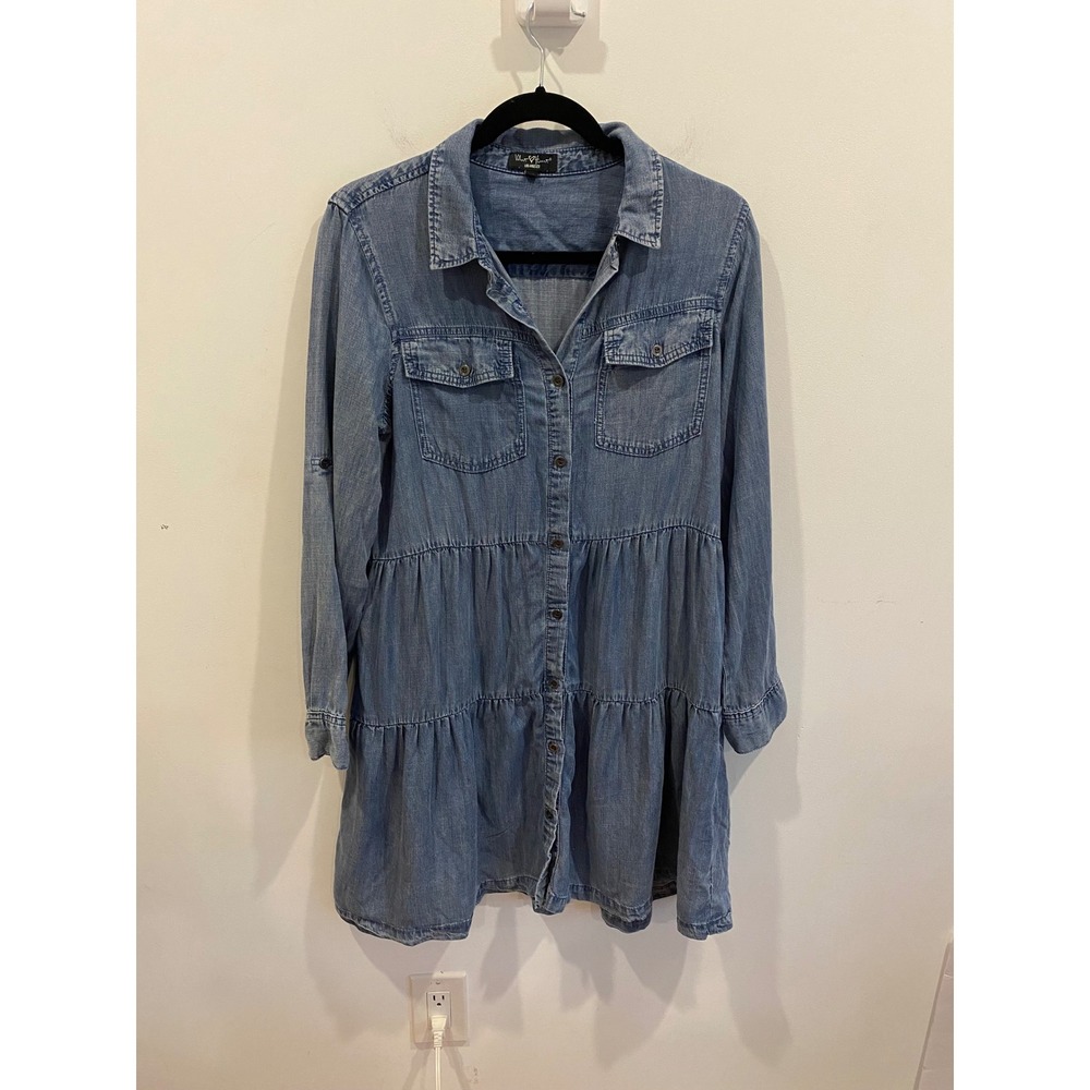 Velvet Heart Los Angeles Denim Tiered Shirt Dress Tunic‎ Blue XS
